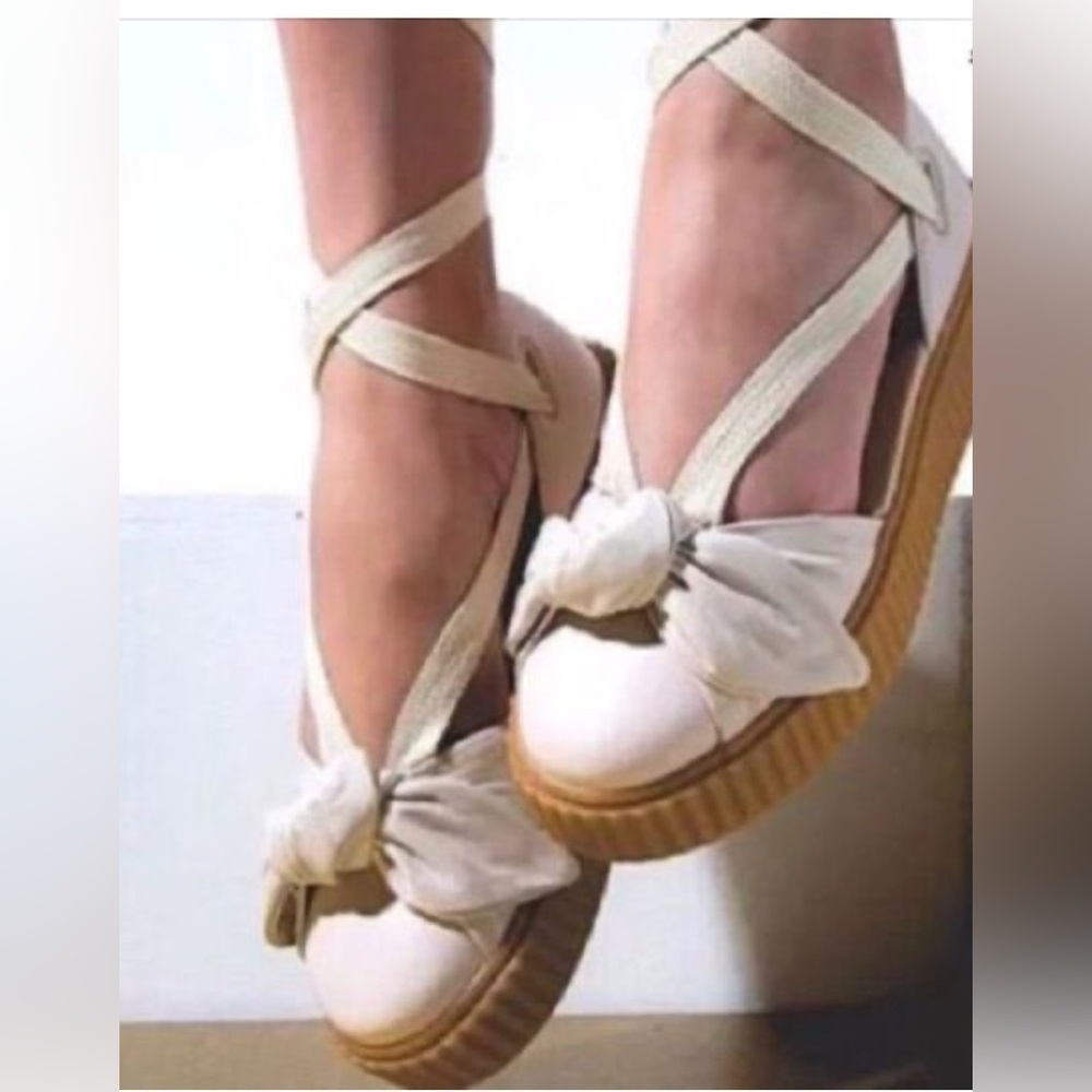 Puma Fenty by Rhianna sling back tie up leather Women's Cream Espadrille Sandals